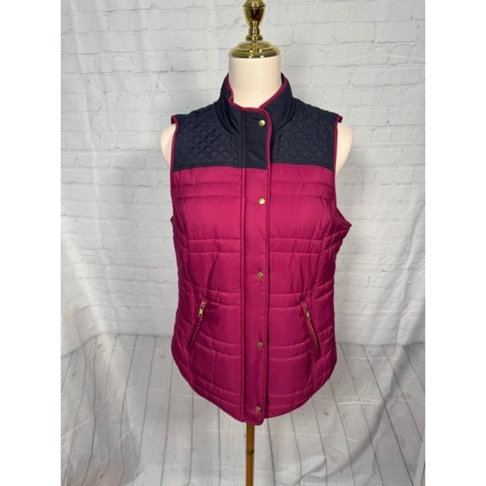 Crown & Ivy Berry Navy Quilted‎ Puffer Vest Women's Small EUC